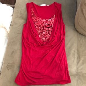 New York & Company Red Sequin Drapey Top sz M